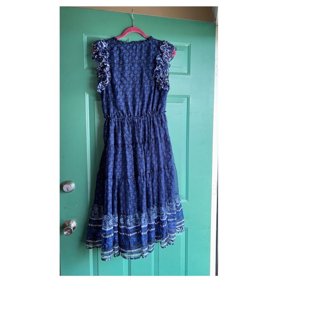 AQUA large Border Print Tassel Tie Midi Dress like new - Picture 4 of 11